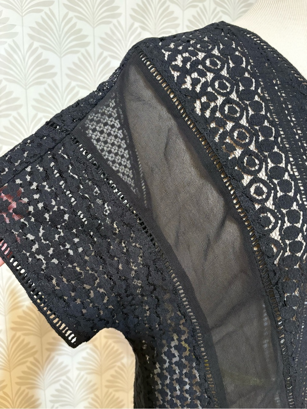 All Saints Black Lace Crochet V-Neck Blouse - Picture 3 of 4